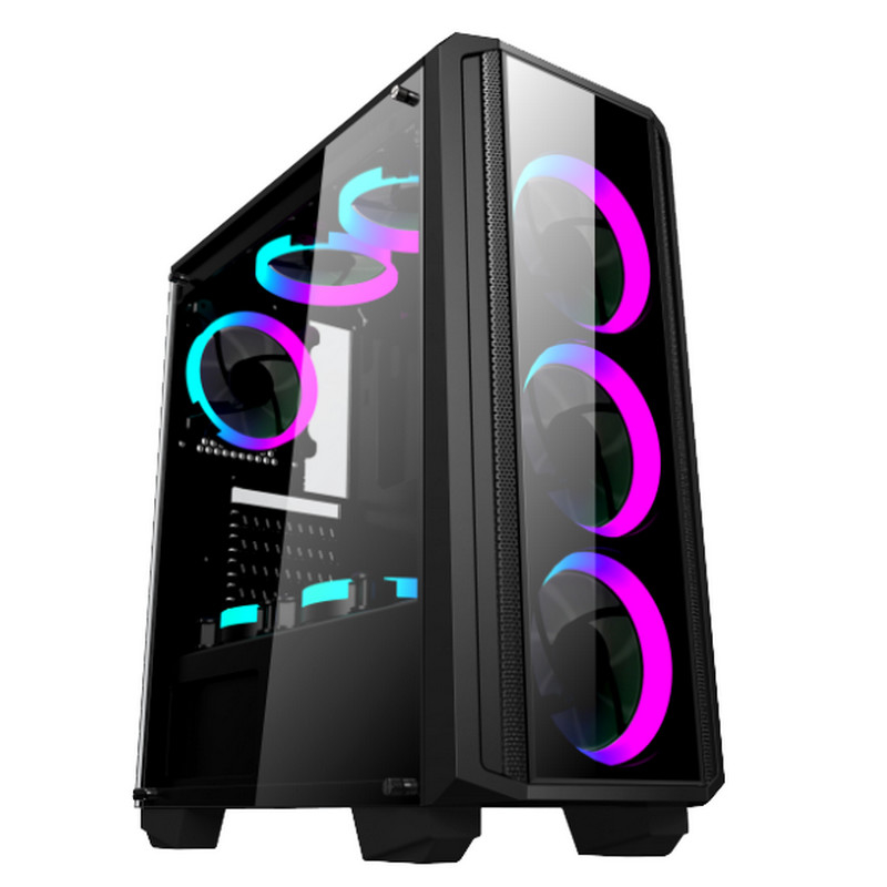 데스크탑 컴퓨터 건이 유리 패널 앞 철제망 패널 ATX와 경우 RGB 팬 건을 게임합니다