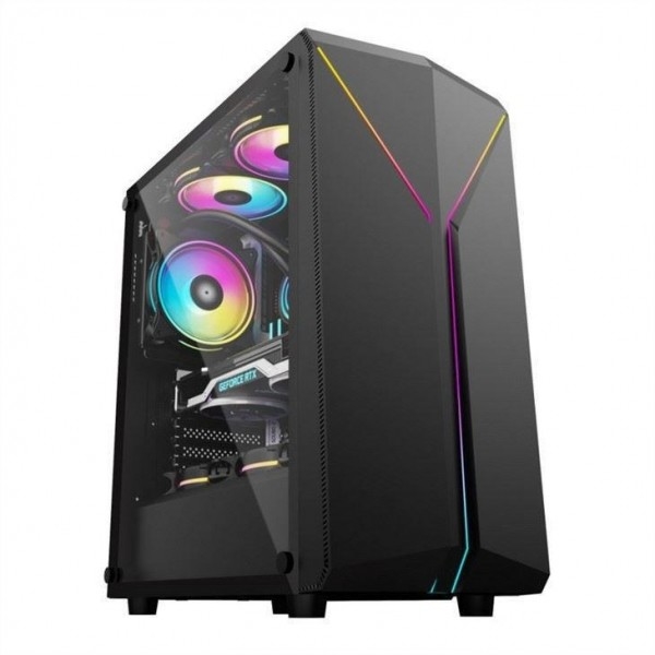 ETEK 스타일리시 컴퓨터 케이스 대칭 ARGB LED 스트립 템퍼드 글래스 사이드 패널 위 I/O 패널