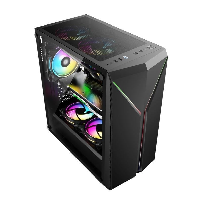 ETEK 스타일리시 컴퓨터 케이스 대칭 ARGB LED 스트립 템퍼드 글래스 사이드 패널 위 I/O 패널