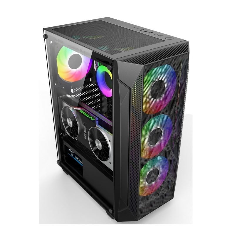 ETEK - ATX/Matx 컴퓨터 케이스 측면 압축 된 메시 앞 패널 지원 물 냉각 라디에이터