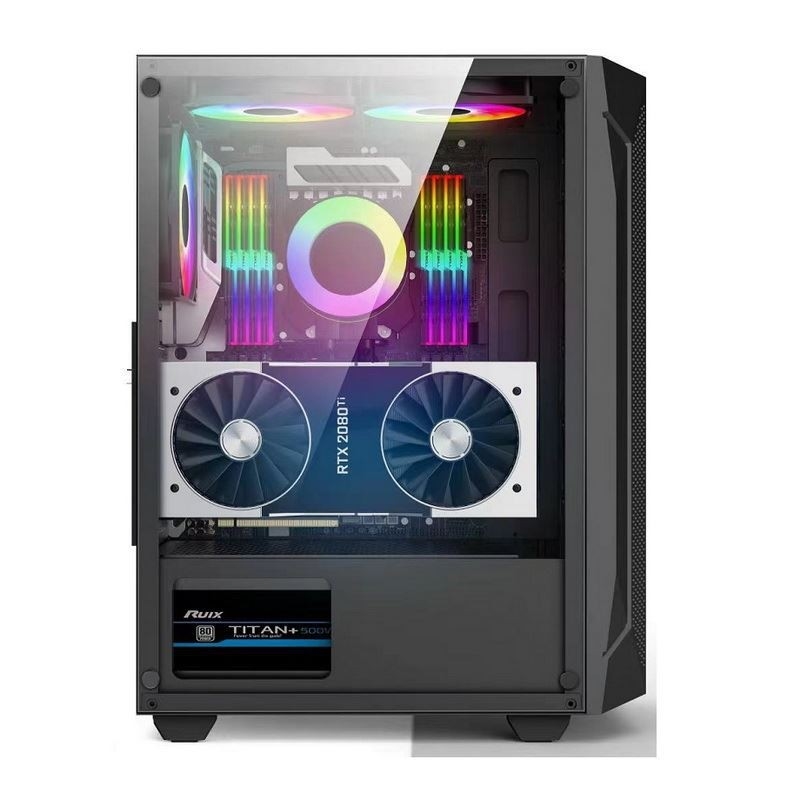 ETEK - ATX/Matx 컴퓨터 케이스 측면 압축 된 메시 앞 패널 지원 물 냉각 라디에이터
