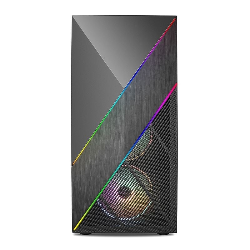 ETEK - PC 미드 타워 케이스 ARGB LED 스트립과 함께 불규칙하고 Mesh 전면 패널, 온화 유리 측면 패널, 상위 I / O 패널