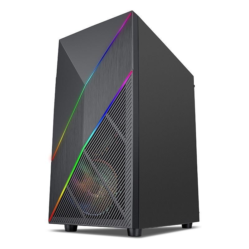 ETEK - PC 미드 타워 케이스 ARGB LED 스트립과 함께 불규칙하고 Mesh 전면 패널, 온화 유리 측면 패널, 상위 I / O 패널