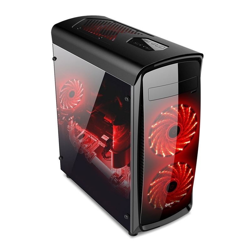 ETEK ATX 중탑 케이스 아크릴 전면 및 측면 패널 전체 사이드 뷰 흑백