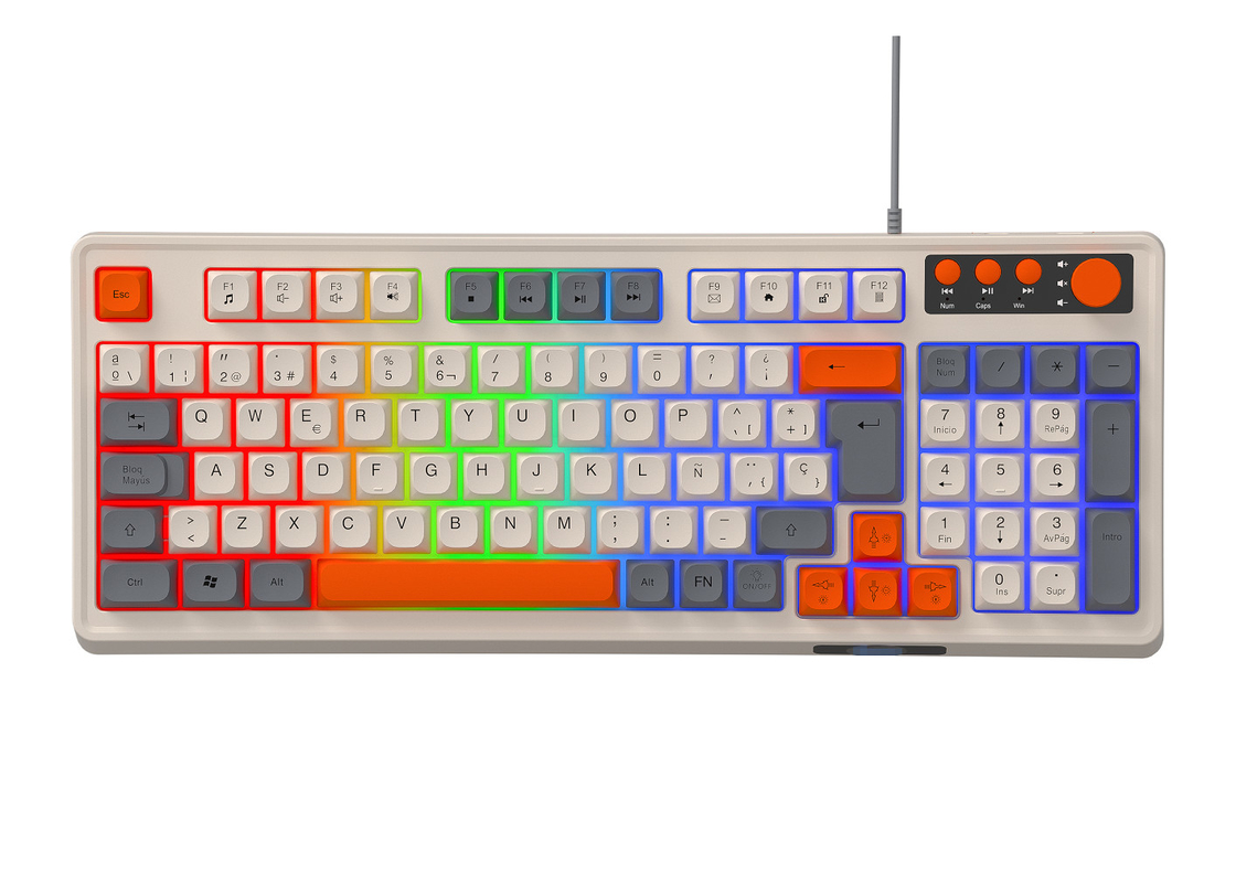 94+4 PC 멀티미디어 키 Led Rainbow Backlit 멀티미디어 게임 키보드 게임용