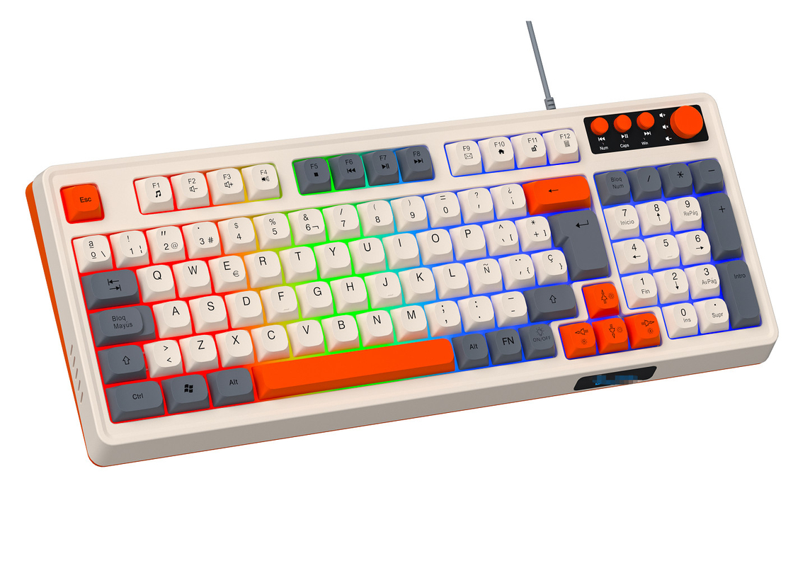 94+4 PC 멀티미디어 키 Led Rainbow Backlit 멀티미디어 게임 키보드 게임용