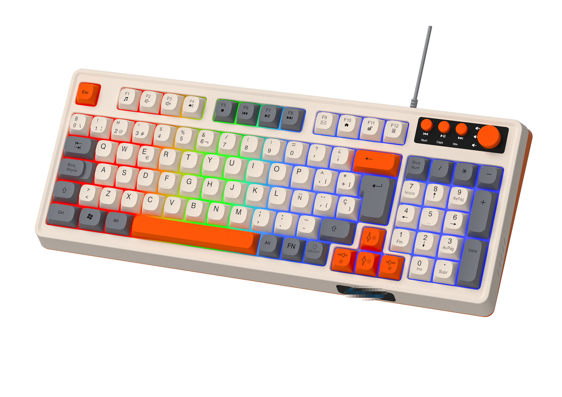 94+4 PC 멀티미디어 키 Led Rainbow Backlit 멀티미디어 게임 키보드 게임용