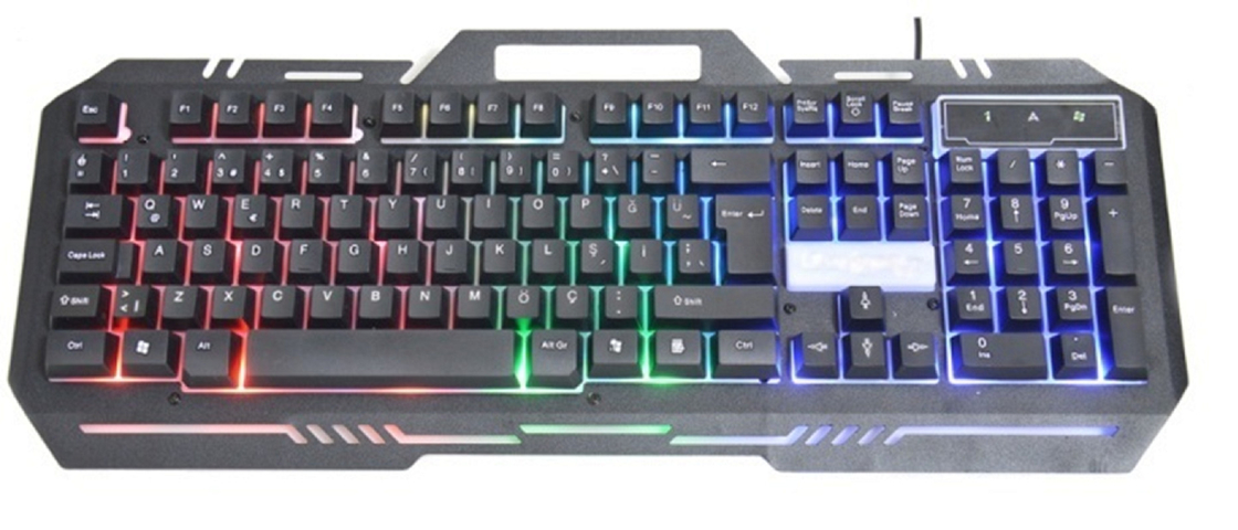 금속 게임 키보드 104 키 FN+F1-F12 기능 LED 백라이트 게임 마우스 조정 가능한 DPI (500-1500) RGB 조명