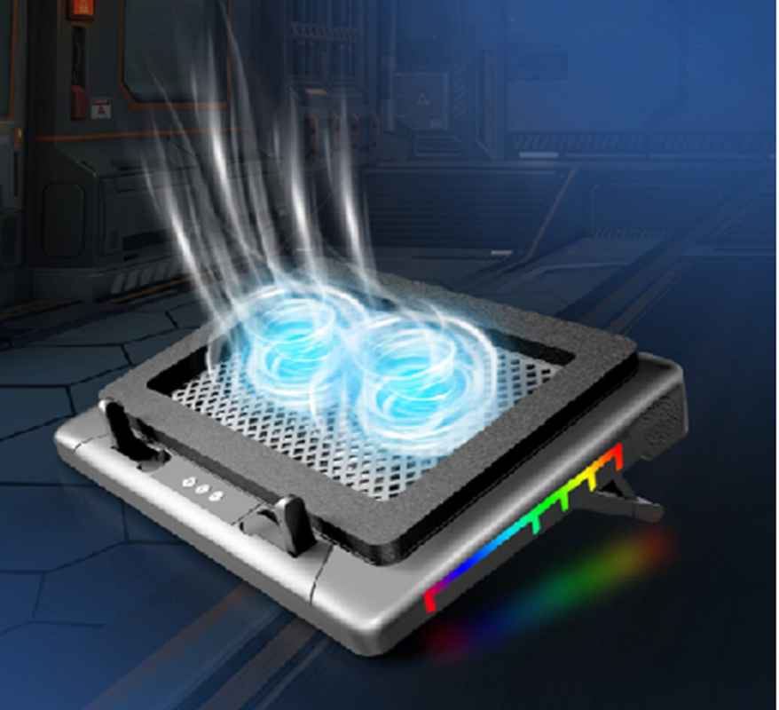 RGB 조명으로 노트북 냉각 트레이 1400±10% RPM로 작동하는 14cm 팬 두 개 게이머 DIY 애호가용 높이 조정 7 레벨