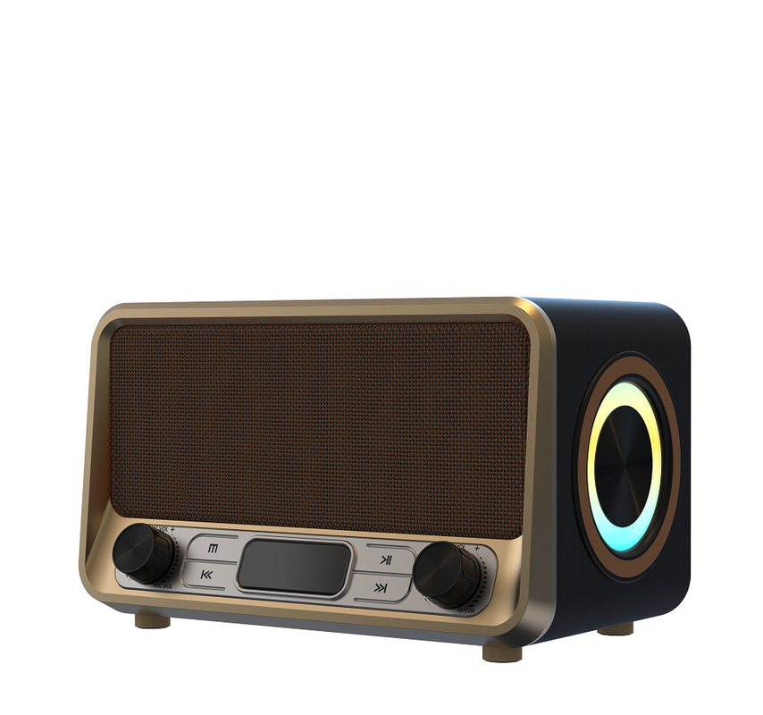 다기능 무선 스피커 목재 및 금속 구조 블루투스 5.0 USB TF AUX TWS FM 라디오 RGB LED 조명 LED 디스플레이