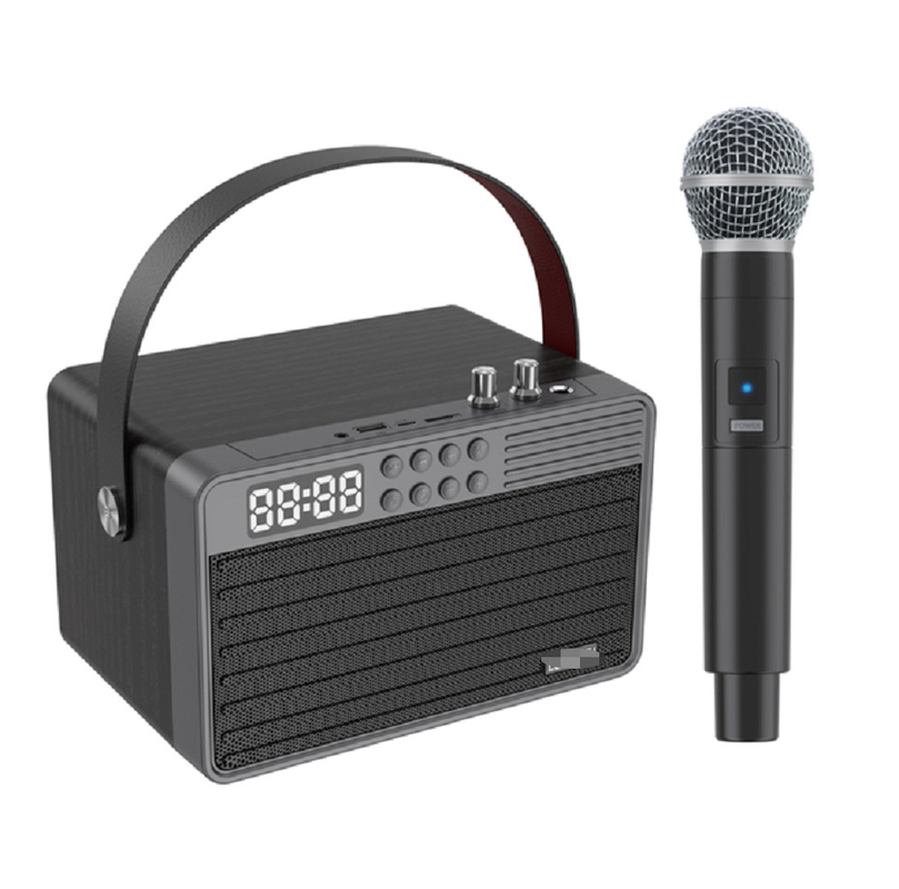 블루투스 AUX TF 카드 U 디스크 FM 라디오 무선 마이크 목재 ABS 철 Mesh 물질 2400mAh 배터리
