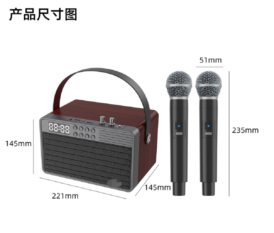 블루투스 AUX TF 카드 U 디스크 FM 라디오 무선 마이크 목재 ABS 철 Mesh 물질 2400mAh 배터리