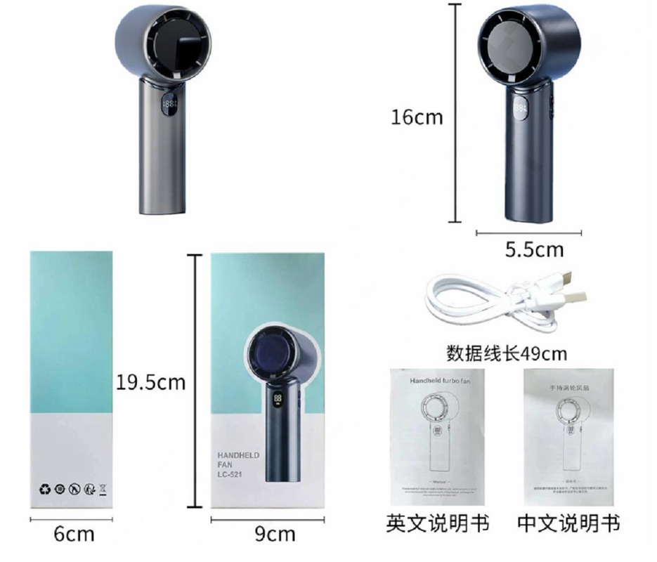 1800mAh 리?? 배터리 휴대용 팬 C형 인터페이스 160g 스테프리스 속도 규제 블루 또는 회색