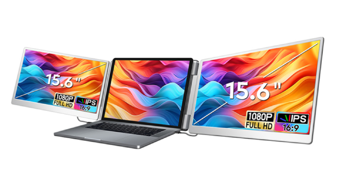 2*15.6인치 풀뷰 FHD 노트북 모니터: 16:9 화면 비율, 1920*1080 IPS 고화질 해상도, Type-C 3.1 인터페이스, HDR 지원, 화면 플립