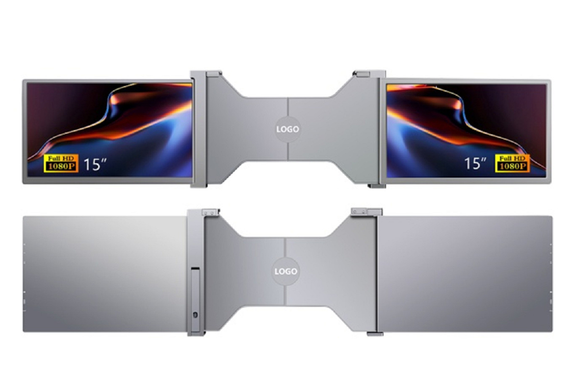 듀얼 15인치 FHD 노트북 모니터, 가벼운 (25.3mm 두께, 1.63kg), 타입-C + 미니 HDMI 포트, HDR 지원, 12 언어 OSD.