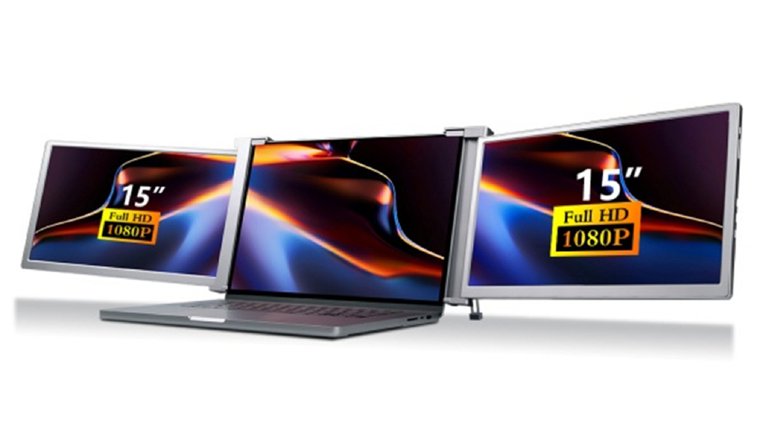 듀얼 15인치 FHD 노트북 모니터, 가벼운 (25.3mm 두께, 1.63kg), 타입-C + 미니 HDMI 포트, HDR 지원, 12 언어 OSD.