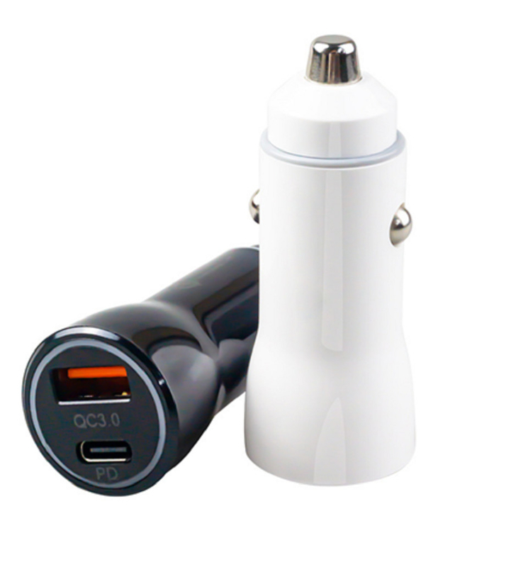 48W 듀얼 포트 USB-C 자동차 충전기 PD 20W & QC 18W, 12-24V DC 입력, ABS + PC 방화