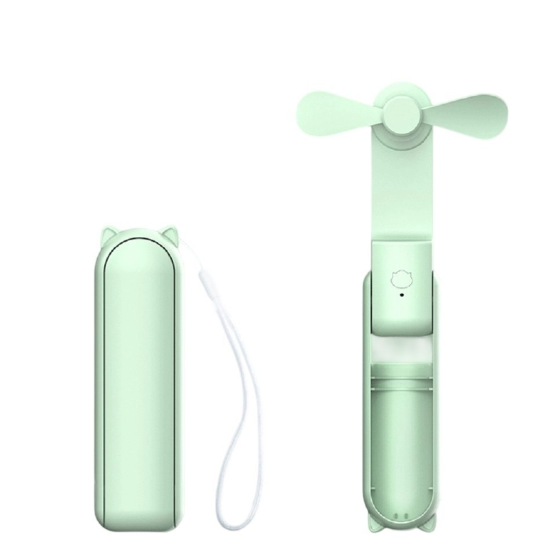 전자 부품이 있는 녹색 ABS 팬, 1200mAh 배터리, 7-10시간 작동 시간, 3단 속도 조절, 5W 출력, 132g 경량