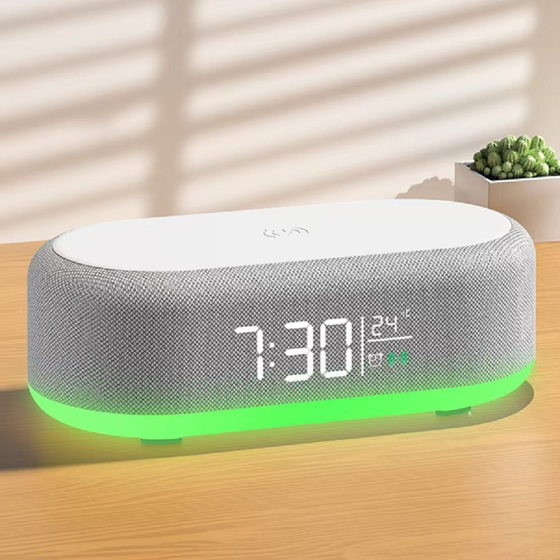 ETEK 블루투스 5.3 다기능 스피커, 템퍼 디스플레이, 시계, 1200mAh 배터리, 15W 무선 충전, 52mm 5W 드라이버