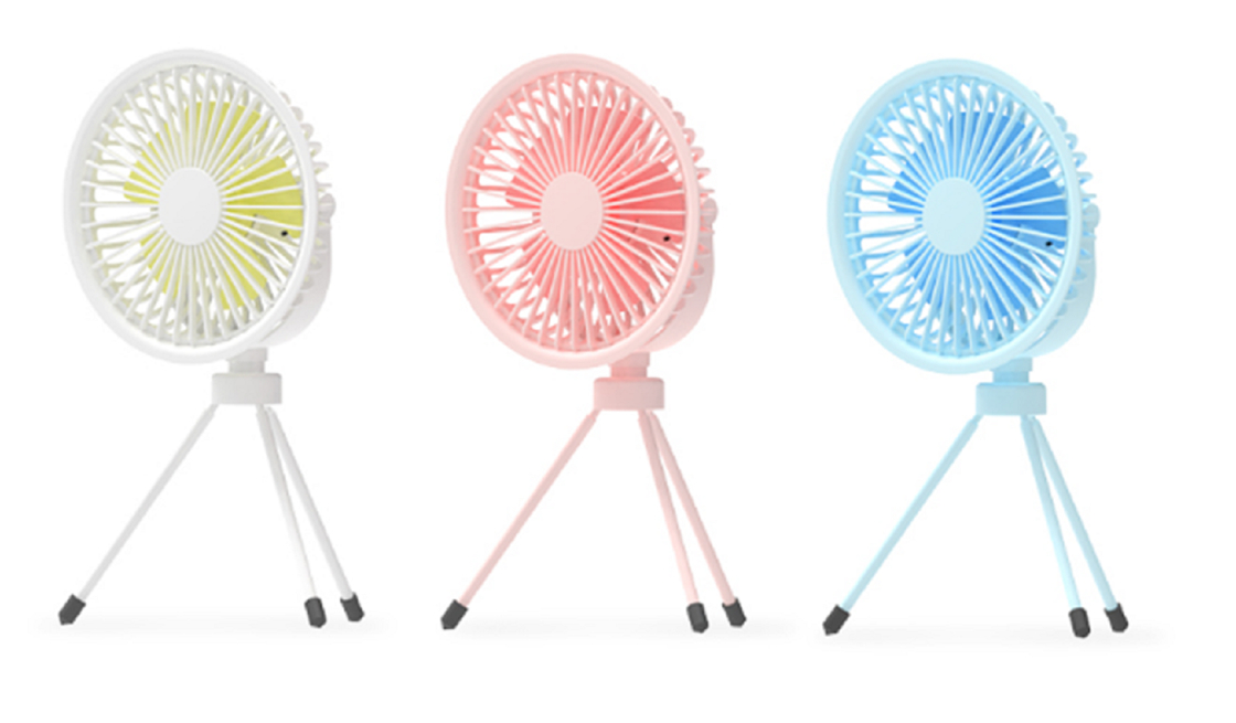 ETEK 3-in-1 휴대용 선풍기 (핑크/블루/화이트), 2000mAh 배터리 (4시간 충전), ABS+PP+강철 재질, 삼각대/걸이/휴대용 3가지 모드