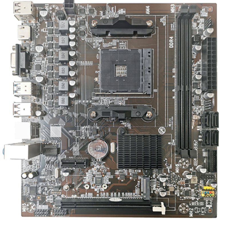M-ATX AM4 메인보드 라이젠3/5 CPU 듀얼 DDR4 슬롯 4*SATA3.0 포트 VGA+HDMI 디스플레이 출력 및 3*3.5mm 오디오 잭