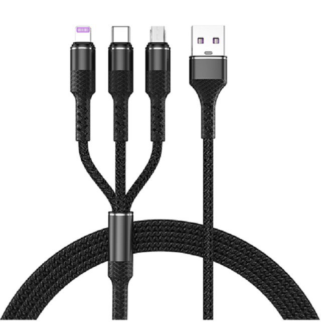 ETEK 3-in-1 고속 충전 케이블, 4 코어 순수 구리, LED 표시등, 6가지 색상, 여행자, 가족 및 사무실용