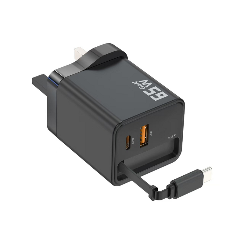 ETEK 65W GaN 고속 충전기, 2*USB-C + 1*USB-A, PD/QC/PPS, 여행용 소형