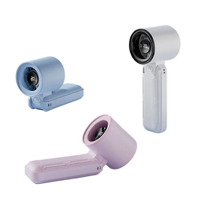 LED 디스플레이, 3000mAh, 5단계 속도 조절, Type-C, 블랙/퍼플/블루/화이트 색상의 접이식 고속 USB 팬, 여행, 사무실 및 야외 사용