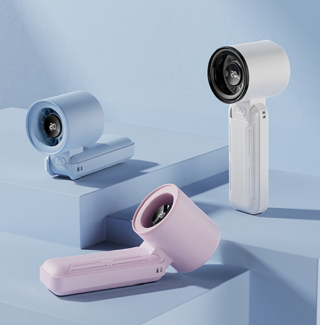 LED 디스플레이, 3000mAh, 5단계 속도 조절, Type-C, 블랙/퍼플/블루/화이트 색상의 접이식 고속 USB 팬, 여행, 사무실 및 야외 사용