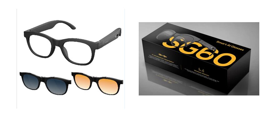 AI 스마트 오디오 안경 실시간 번역 및 인터콤, 듀얼 실리콘 마이크, 자기 충전, 80mAh*2 배터리