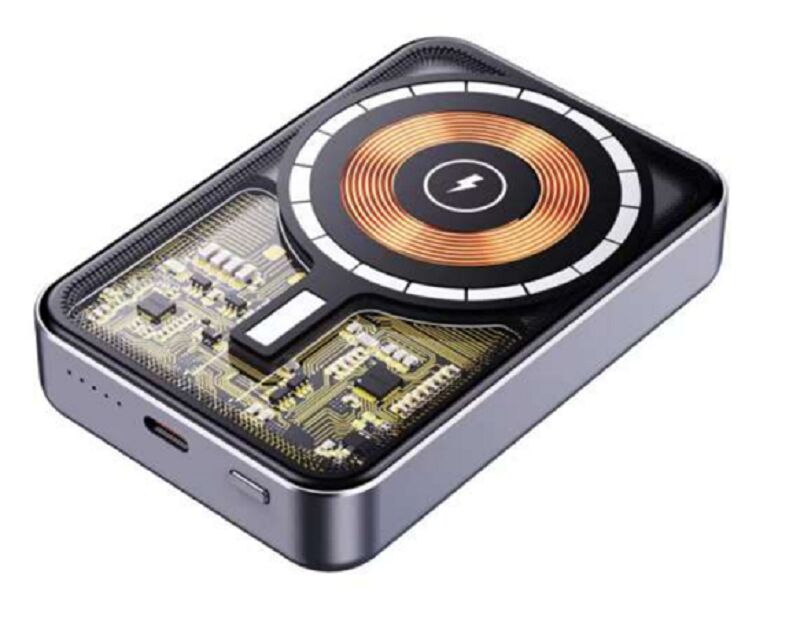 10000mAh 투명 메카 파워 뱅크 22.5W 유선 + 15W MagSafe 호환 자석 무선 충전, 총금속, 알 알로이 기본, 94×63×17.5mm