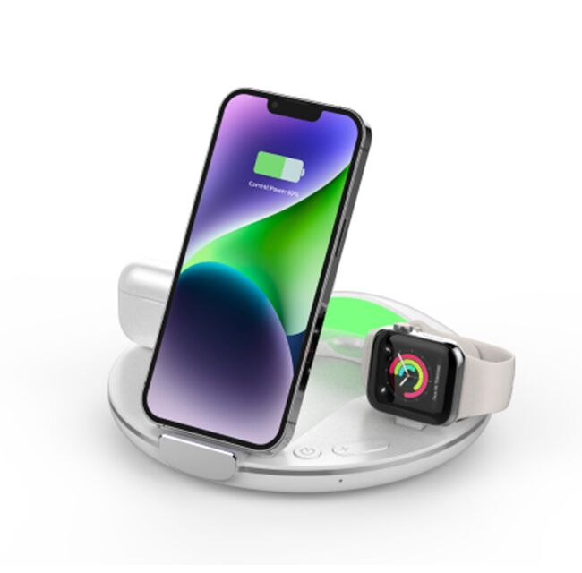 4-in-1 마그네틱 무선 충전기, 15W 폰, 2.5W 시계, 5W 이어폰 충전, 블랙/화이트