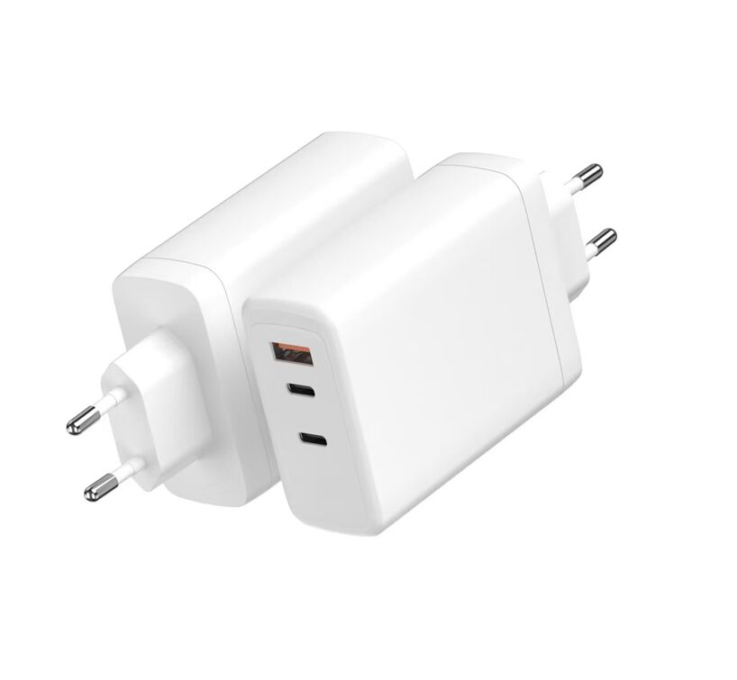 120W GaN 빠른 충전기, 듀얼 100W USB-C PD 출력, USB-A QC, 100-240V 여행 어댑터, 흰색/검은