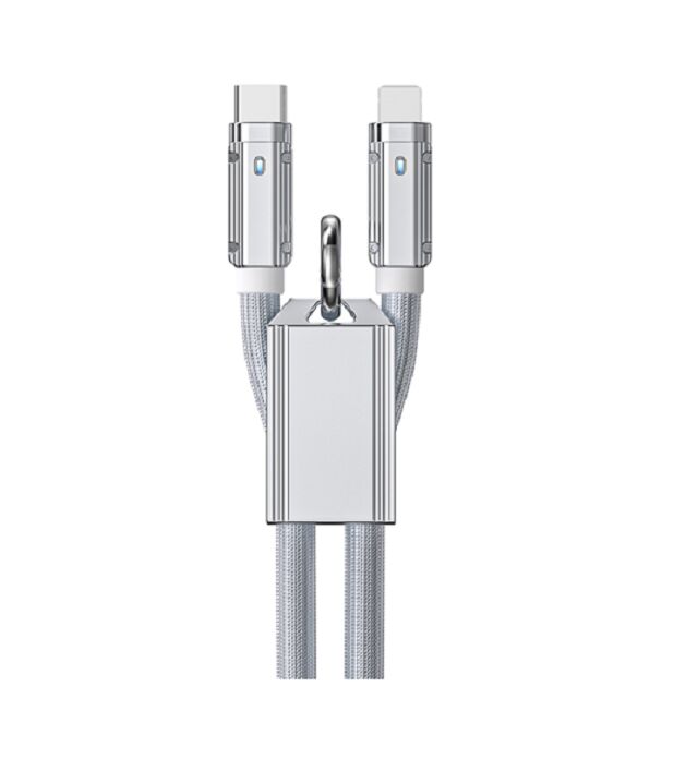 65W/27W 정품 실리콘 넥타이 빠른 충전 케이블,C에서 C / C에서 번개로, 1m, 은, 주황 합금 껍질, PD 및 데이터 동기화를 지원합니다.