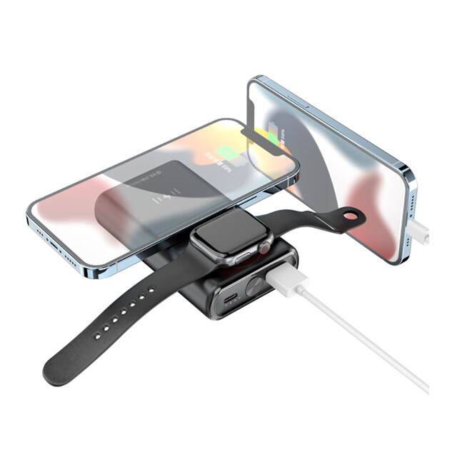 10000mAh 2인1 무선 충전 전원 15W 전화 + 2.5W 시계 충전
