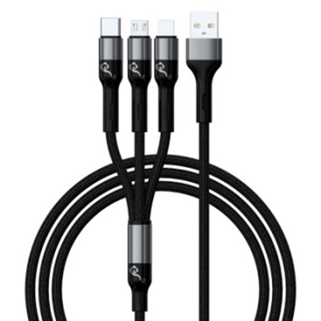 3인1 급 충전 넥타이 케이블 (USB-A에서 라이트닝/마이크로/C 타입), 알루미늄 셸