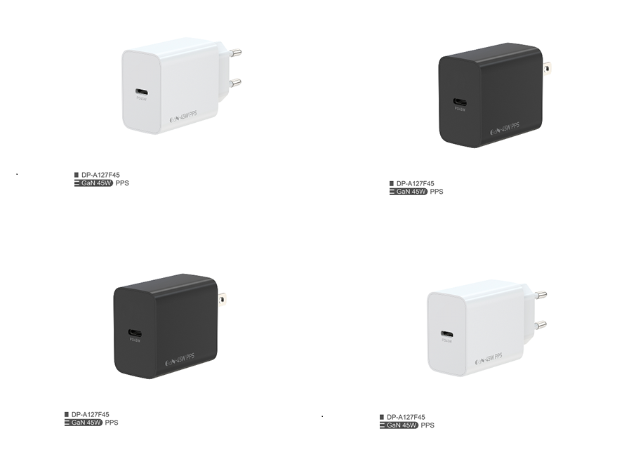 45W PD+QC 급 충전기 (EU 플러그), 검은색/백색, 컬러 박스