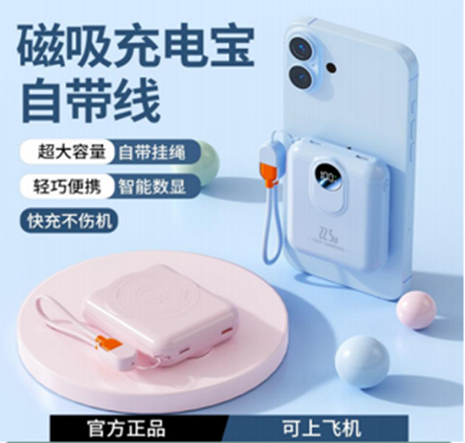 마그네틱 무선 전원 뱅크 10000mAh, 타입 C/라이트닝 20W 입력, 22.5W + 15W 출력, 케이블