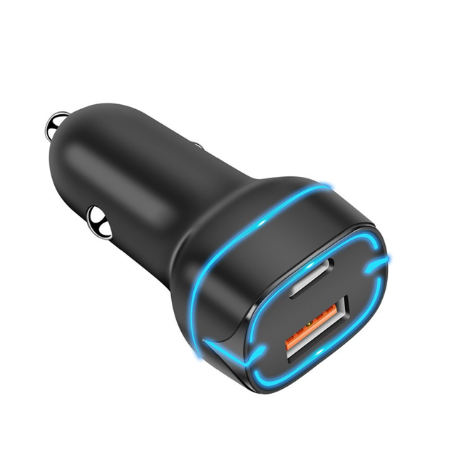 38W 듀얼 포트 차량용 충전기, PD20W+QC18W 실제 출력, 12-24V 광범위 입력, 블루 LED