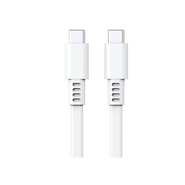 USB 2.0 실리콘 평면 고속 충전 케이블, C형에서 C형 3A/20V + 480Mbps 데이터 전송, 1M 흰색 부드러운 구부러지기 저항 케이블