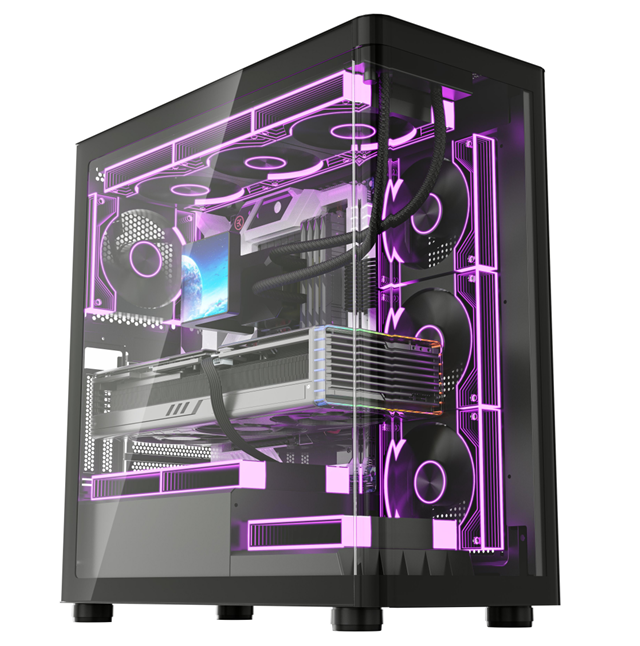 곡선 유리 앞 ATX 게임 케이스, 상위 360mm AIO + 410mm GPU 지원, USB 3.0 앞 I/O, 도구 없는 사이드 패널 타워 차시