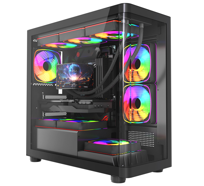ATX 미들타워 게이밍 케이스 | 곡면 유리 패널 | 360mm 라디에이터 지원 | 410mm GPU 장착 공간 | 5 PCI 슬롯