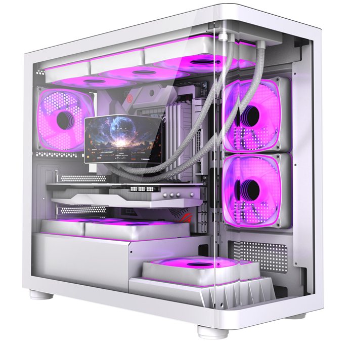 ATX 미들타워 게이밍 케이스 | 곡면 유리 패널 | 360mm 라디에이터 지원 | 410mm GPU 장착 공간 | 5 PCI 슬롯