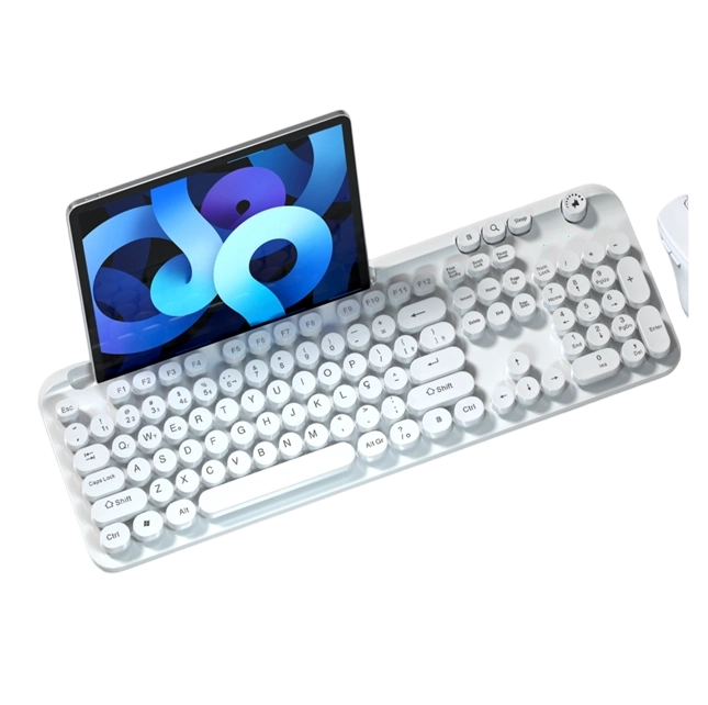 2.4G 무선 및 블루투스 키보드 | Type-C 충전식 | 500mAh 배터리 | 볼륨 노브 | 104키 풀사이즈